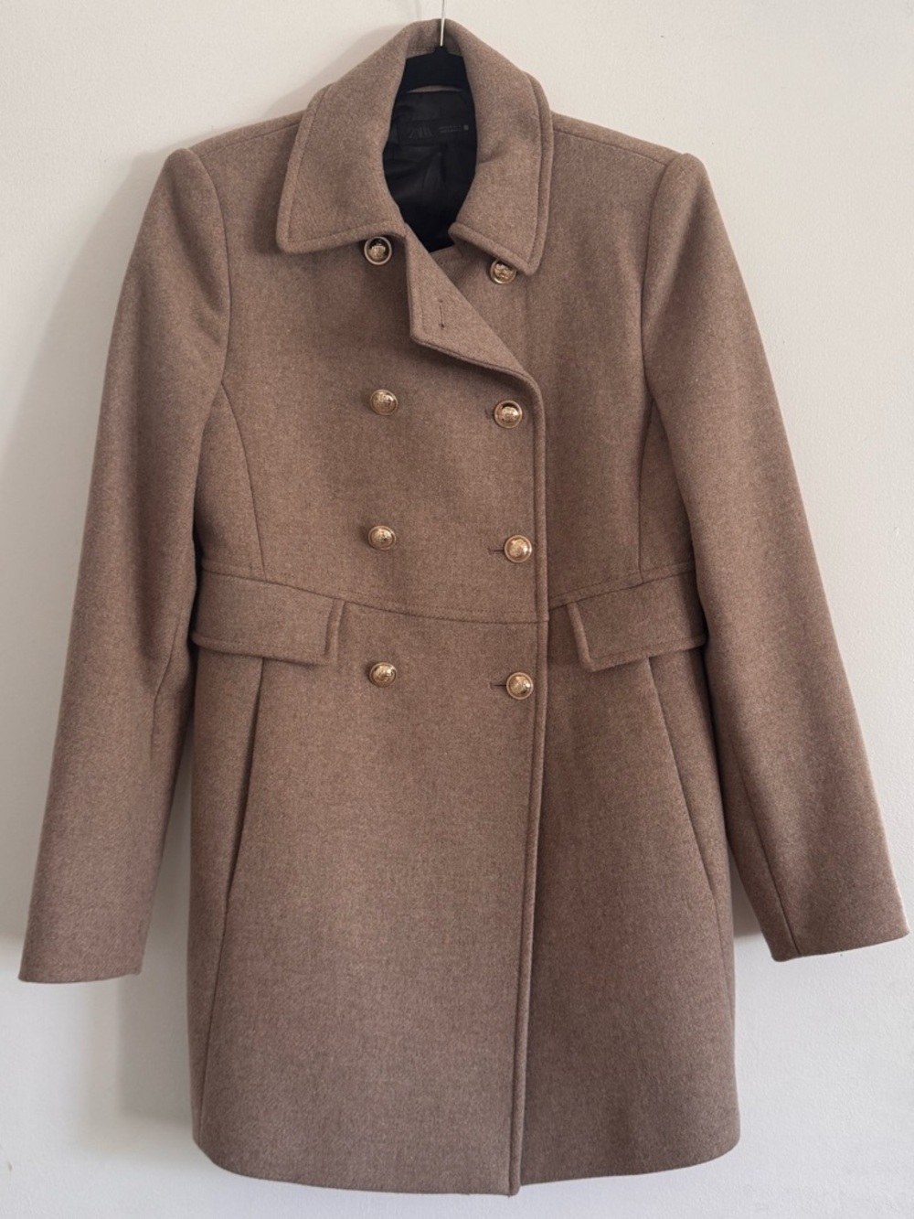 Zara Double-Breasted Pea Coat in Taupe - Picture 3 of 5